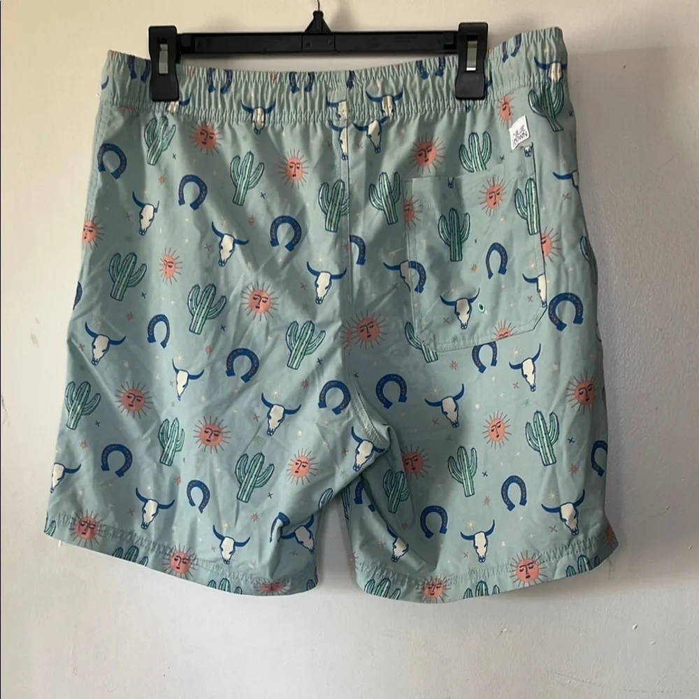 Men's Light Blue Swim Shorts with Cactus Print